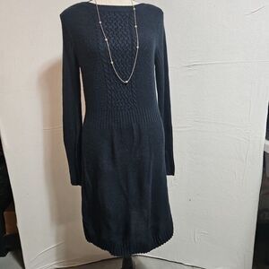 The Limited NAVY BLUE‎ Long Sleeve Sweater Dress Boat Neck, CABLED, Women's MED.